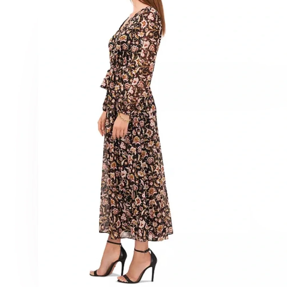 MSK Cream and Brown Long Sleeve Sundress - Picture 5 of 8